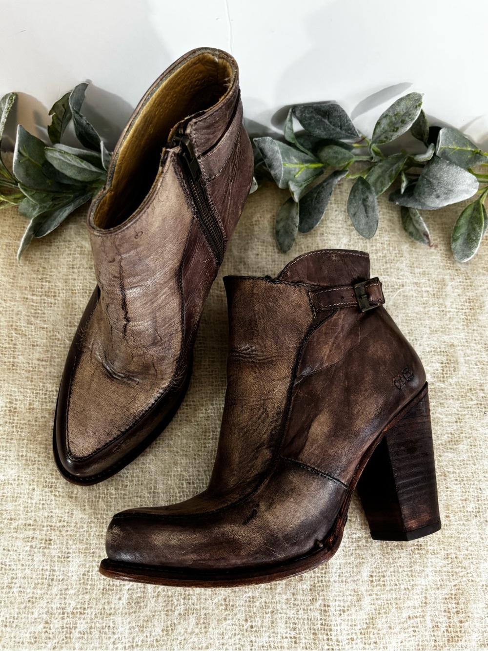 Bed Stu Isla multi tone brown zip ankle booties women size 9